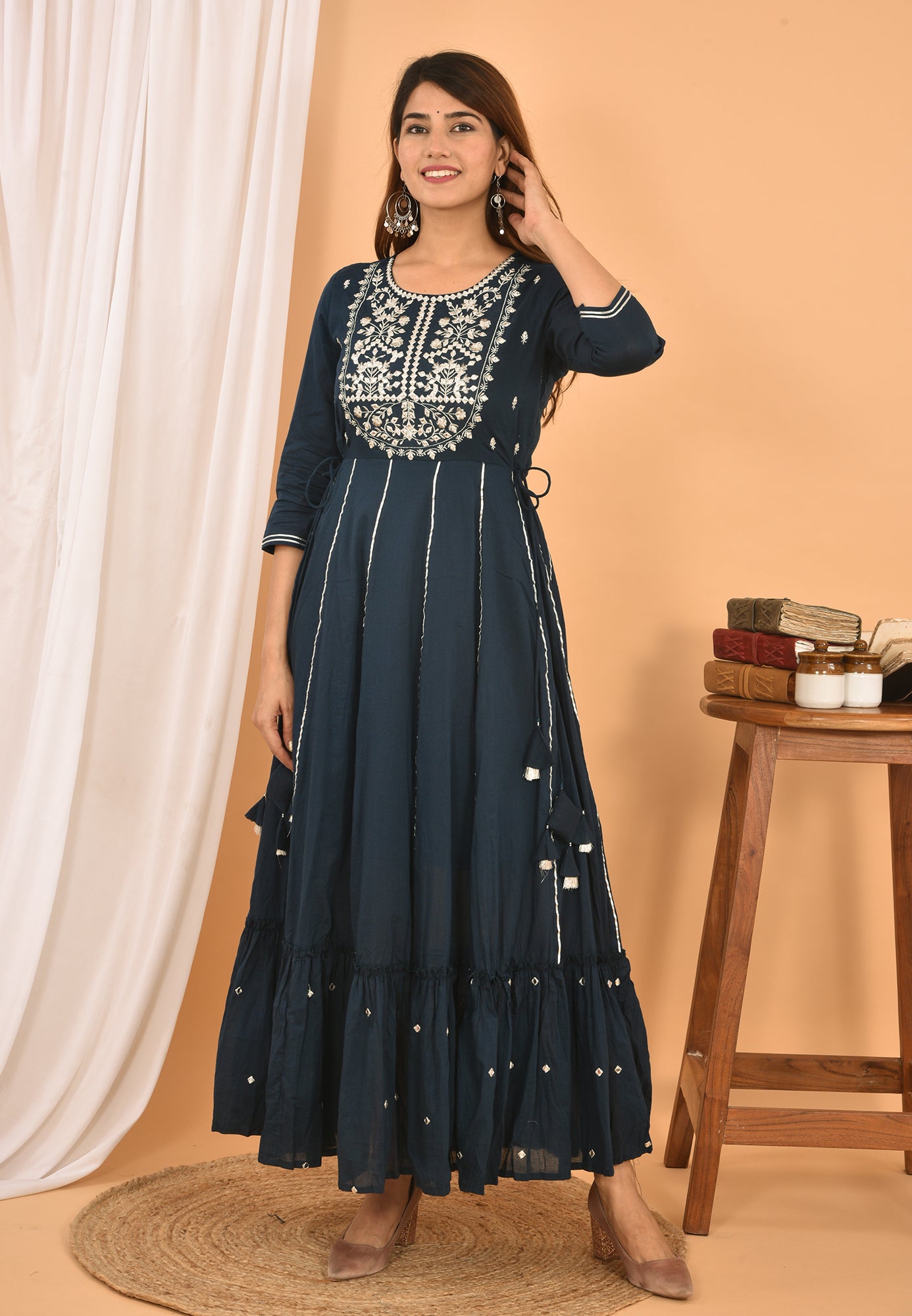 Kaajh Women's Blue Mirror Embroidery Anarkali Kurta - Distacart