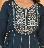 Thumbnail for Kaajh Women's Blue Mirror Embroidery Anarkali Kurta - Distacart