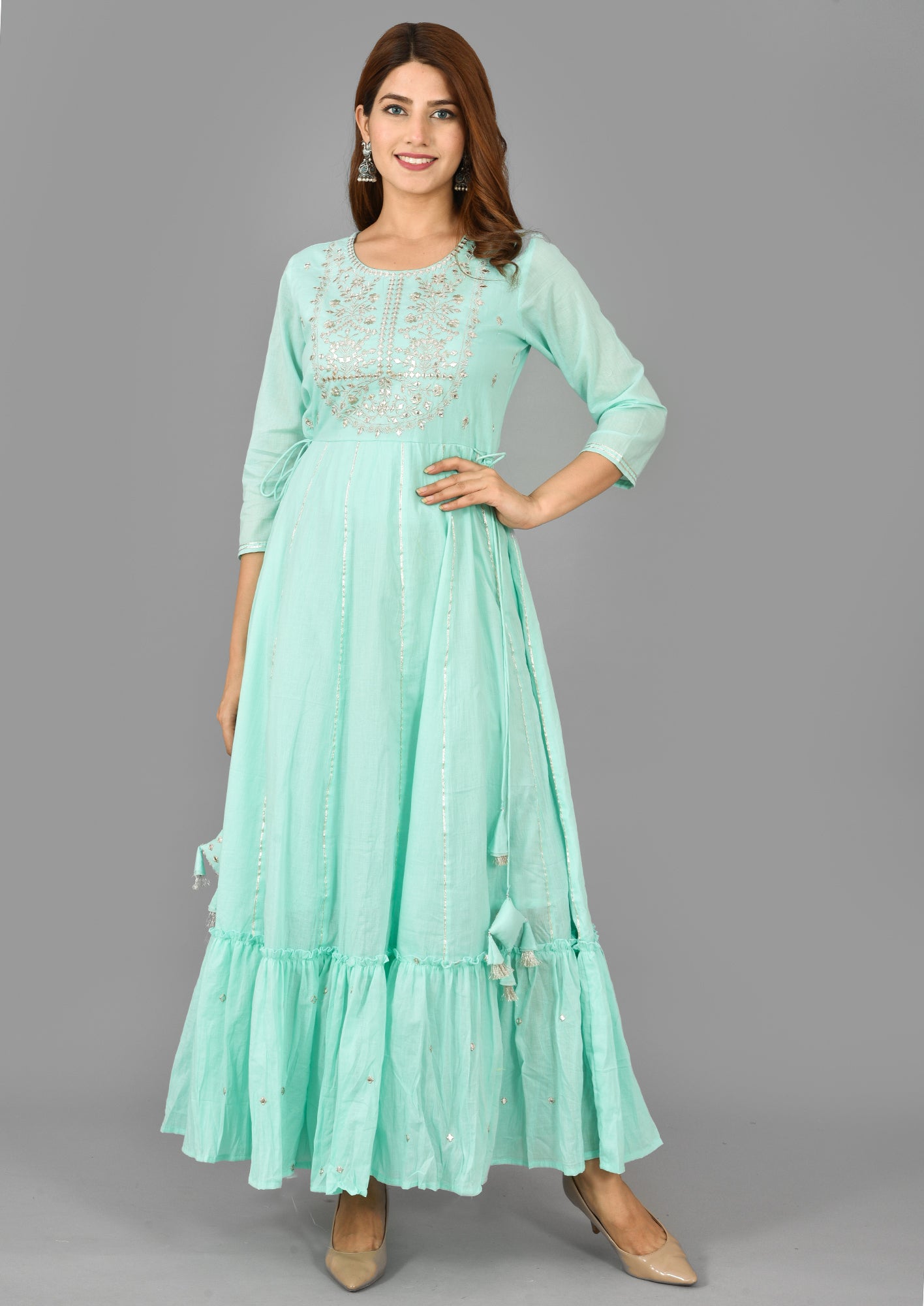 Kaajh Women's Green Mirror Embroidery Anarkali Kurta - Distacart