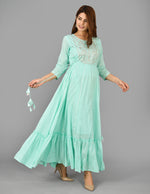 Thumbnail for Kaajh Women's Green Mirror Embroidery Anarkali Kurta - Distacart