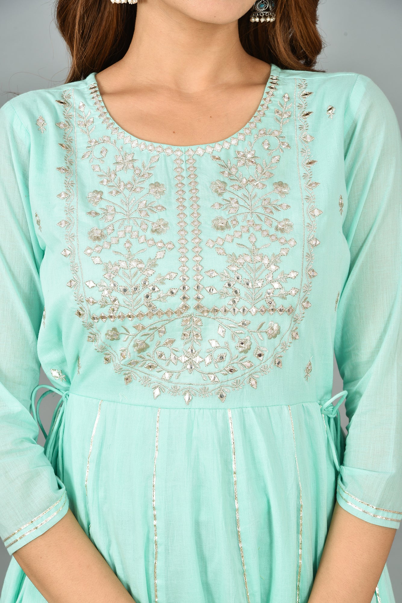 Kaajh Women's Green Mirror Embroidery Anarkali Kurta - Distacart