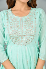 Thumbnail for Kaajh Women's Green Mirror Embroidery Anarkali Kurta - Distacart