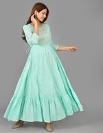 Thumbnail for Kaajh Women's Green Mirror Embroidery Anarkali Kurta - Distacart