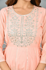Thumbnail for Kaajh Women's Pink Mirror Embroidery Anarkali Kurta - Distacart