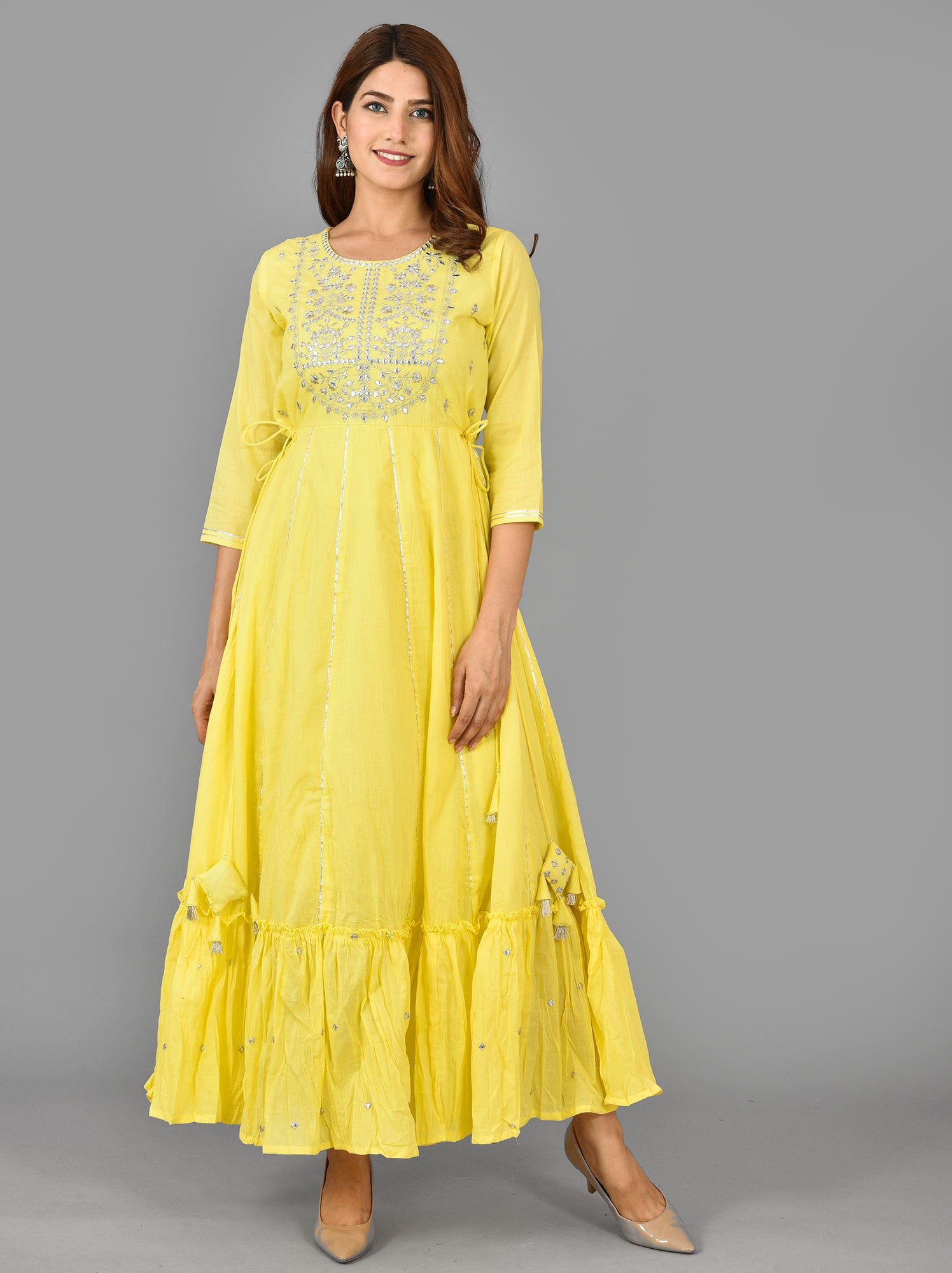 Kaajh Women's Yellow Mirror Embroidery Anarkali Kurta - Distacart