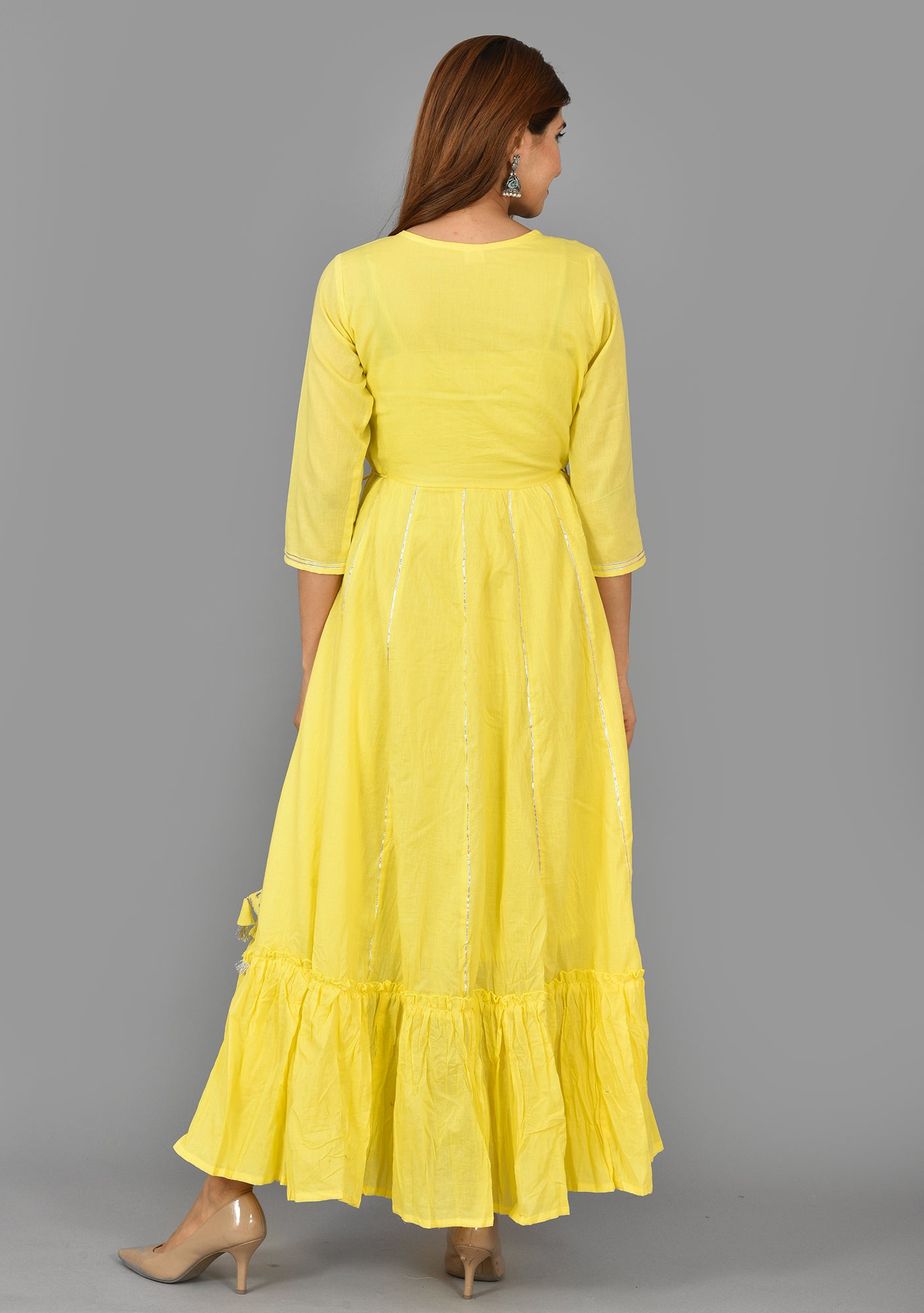 Kaajh Women's Yellow Mirror Embroidery Anarkali Kurta - Distacart