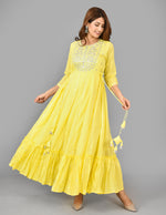 Thumbnail for Kaajh Women's Yellow Mirror Embroidery Anarkali Kurta - Distacart