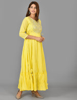 Thumbnail for Kaajh Women's Yellow Mirror Embroidery Anarkali Kurta - Distacart