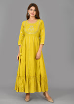 Thumbnail for Kaajh Women's Yellow Zari Embroidery Anarkali Kurta - Distacart