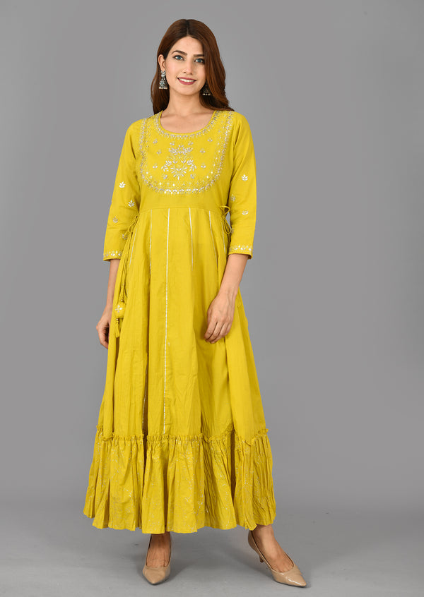 Kaajh Women's Yellow Zari Embroidery Anarkali Kurta - Distacart