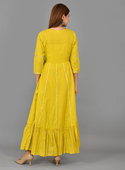 Kaajh Women's Yellow Zari Embroidery Anarkali Kurta - Distacart