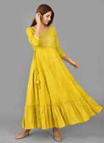 Thumbnail for Kaajh Women's Yellow Zari Embroidery Anarkali Kurta - Distacart
