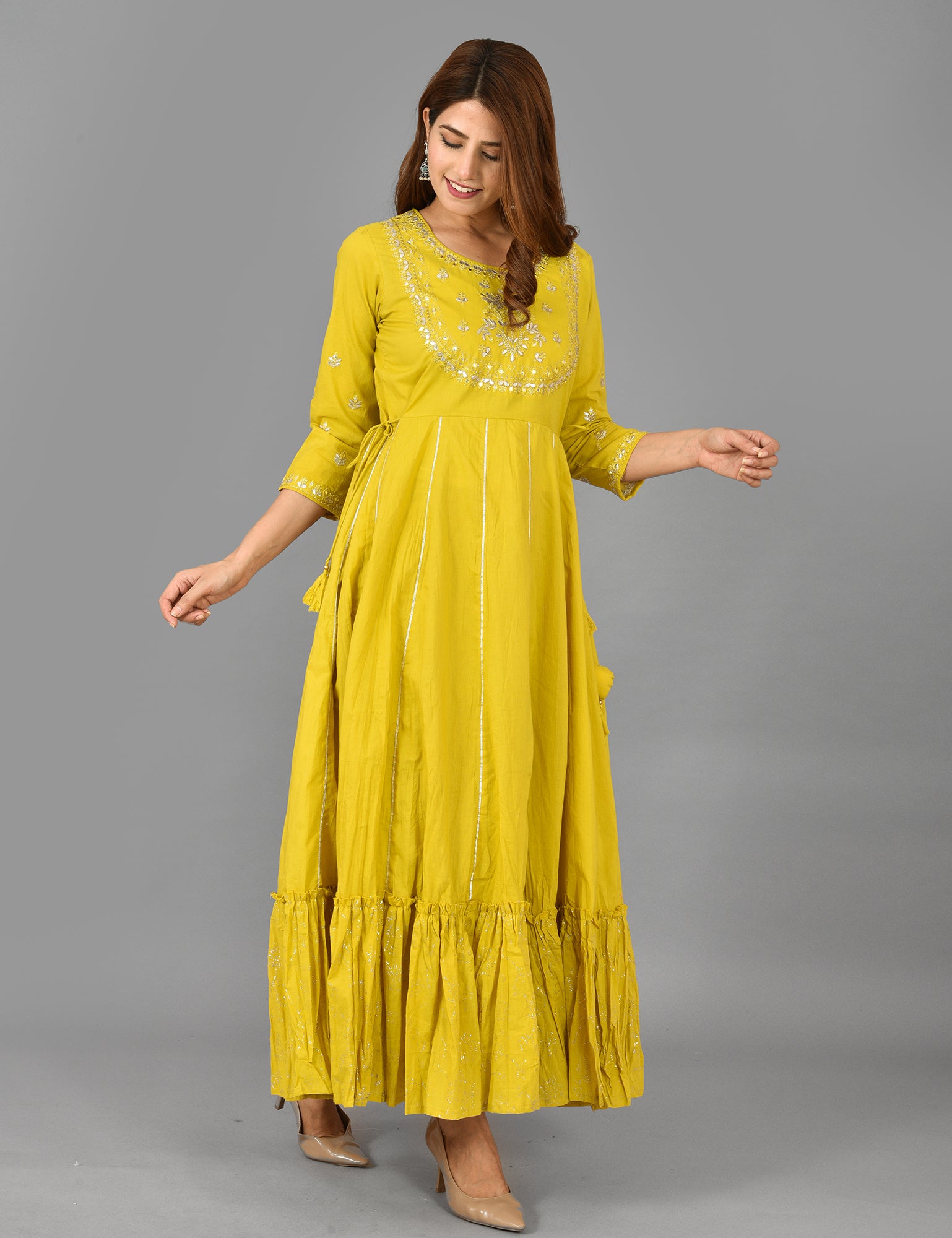 Kaajh Women's Yellow Zari Embroidery Anarkali Kurta - Distacart