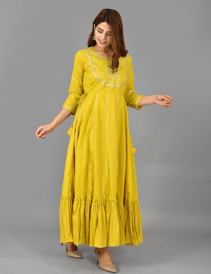Kaajh Women's Yellow Zari Embroidery Anarkali Kurta - Distacart