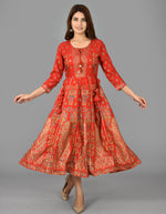 Thumbnail for Kaajh Women's Red Gold Print Rayon Kurta - Distacart