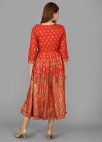 Thumbnail for Kaajh Women's Red Gold Print Rayon Kurta - Distacart