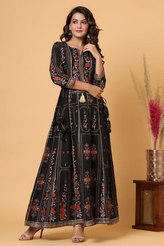 Kaajh Women's Black Embellishment Printed Anarkali Kurta - Distacart