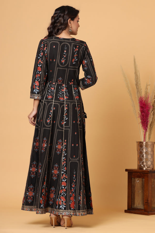 Kaajh Women's Black Embellishment Printed Anarkali Kurta - Distacart