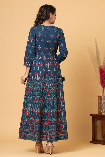 Kaajh Women's Blue Embellishment Printed Anarkali Kurta - Distacart