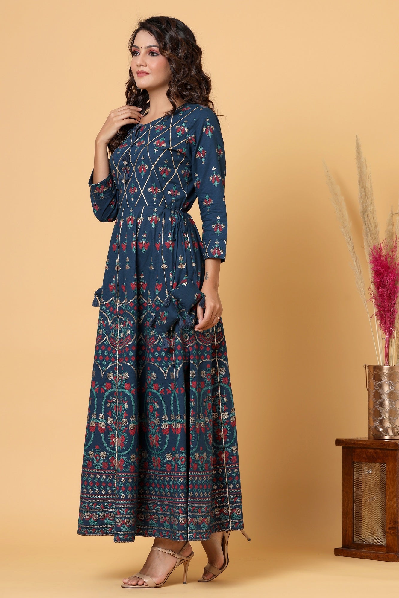 Kaajh Women's Blue Embellishment Printed Anarkali Kurta - Distacart