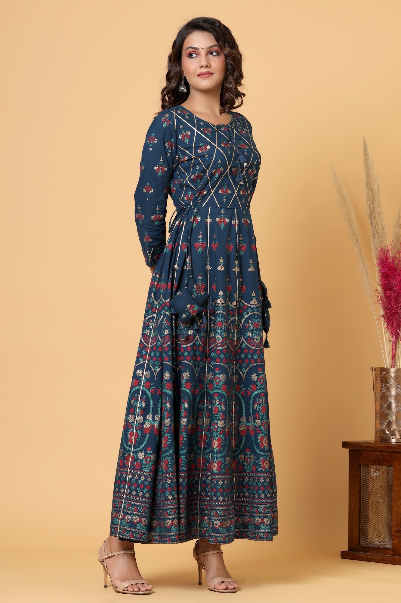 Kaajh Women's Blue Embellishment Printed Anarkali Kurta - Distacart