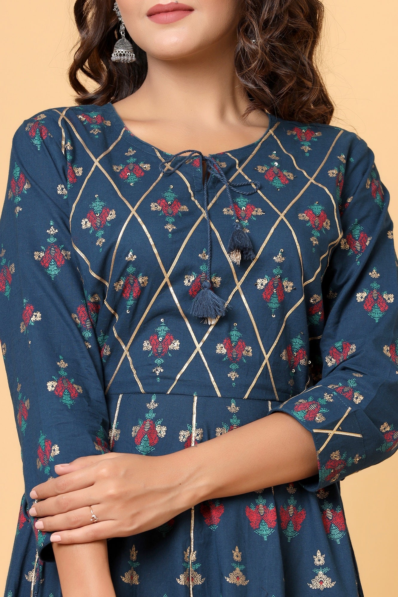 Kaajh Women's Blue Embellishment Printed Anarkali Kurta - Distacart