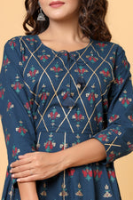 Thumbnail for Kaajh Women's Blue Embellishment Printed Anarkali Kurta - Distacart