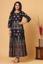 Thumbnail for Kaajh Blue Gold Printed Embellishment Anarkali Kurta For Women - Distacart