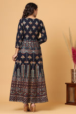 Thumbnail for Kaajh Blue Gold Printed Embellishment Anarkali Kurta For Women - Distacart