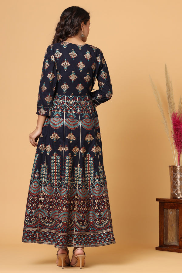 Kaajh Blue Gold Printed Embellishment Anarkali Kurta For Women - Distacart
