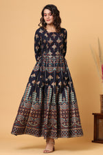 Thumbnail for Kaajh Blue Gold Printed Embellishment Anarkali Kurta For Women - Distacart