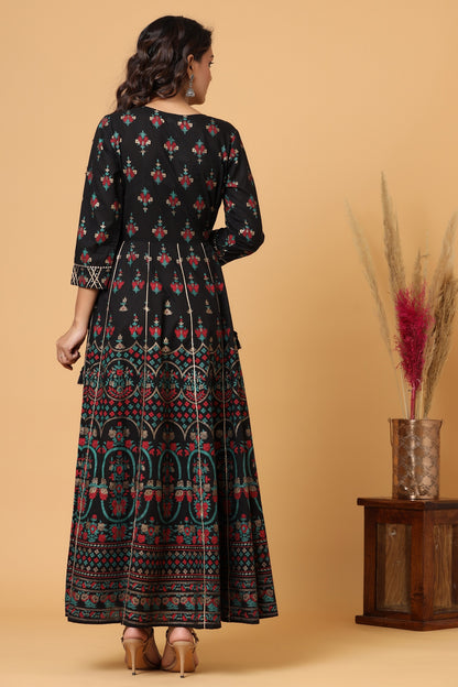 Kaajh Women's Black Gold Printed Embellishment Anarkali Kurta - Distacart