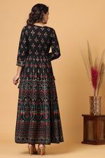Thumbnail for Kaajh Women's Black Gold Printed Embellishment Anarkali Kurta - Distacart