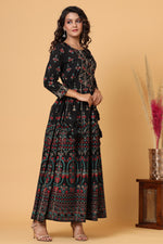 Thumbnail for Kaajh Women's Black Gold Printed Embellishment Anarkali Kurta - Distacart
