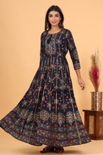 Thumbnail for Kaajh Women's Blue Gold Printed Embellishment Anarkali Kurta - Distacart