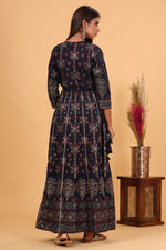 Thumbnail for Kaajh Women's Blue Gold Printed Embellishment Anarkali Kurta - Distacart