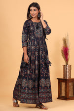 Thumbnail for Kaajh Women's Blue Gold Printed Embellishment Anarkali Kurta - Distacart