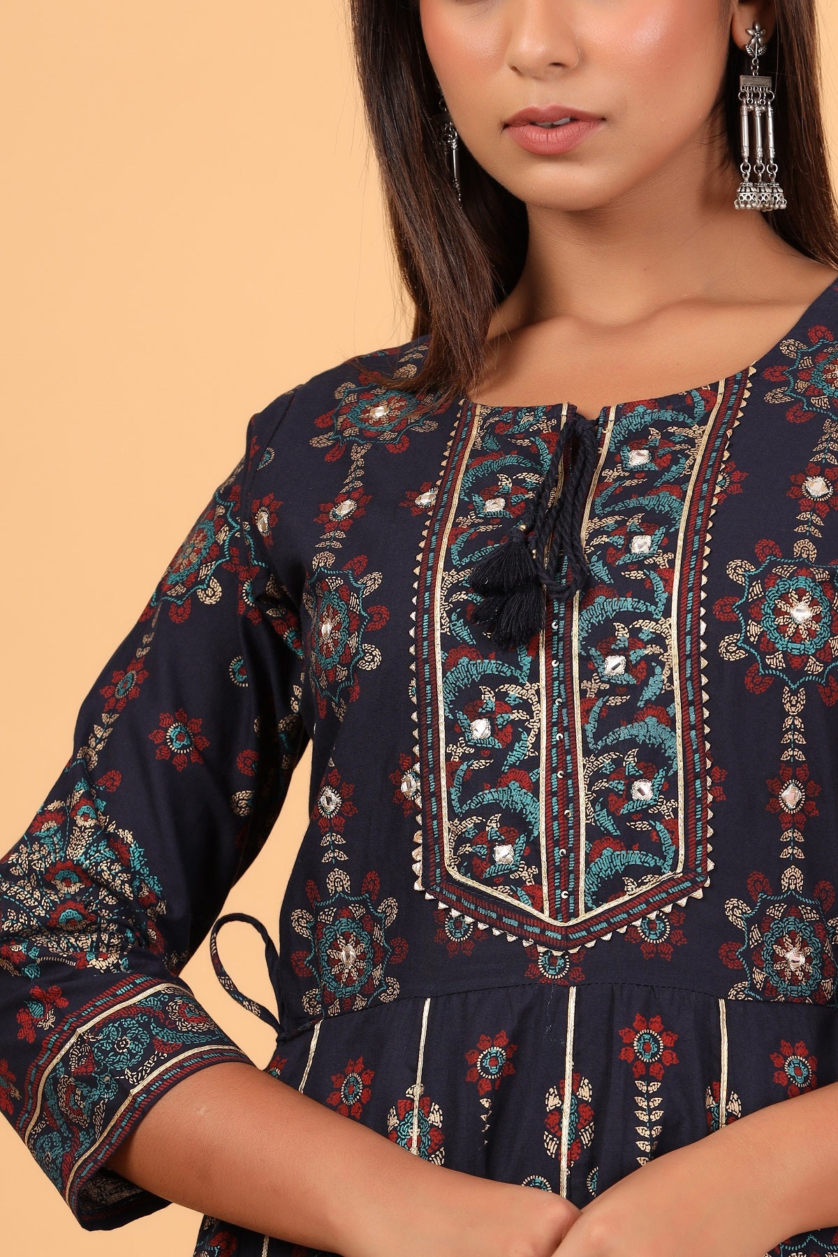 Kaajh Women's Blue Gold Printed Embellishment Anarkali Kurta - Distacart