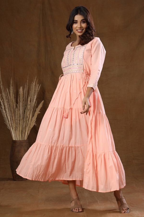 Kaajh Women's Peach Mirror Embellishment Anarkali Kurta - Distacart