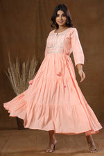 Thumbnail for Kaajh Women's Peach Mirror Embellishment Anarkali Kurta - Distacart