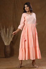 Thumbnail for Kaajh Women's Peach Mirror Embellishment Anarkali Kurta - Distacart