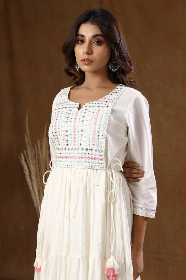 Kaajh Women's White Mirror Embellishment Anarkali Kurta - Distacart