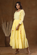 Thumbnail for Kaajh Women's Yellow Mirror Embellishment Anarkali Kurta - Distacart