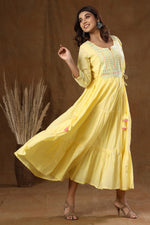 Thumbnail for Kaajh Women's Yellow Mirror Embellishment Anarkali Kurta - Distacart