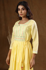 Thumbnail for Kaajh Women's Yellow Mirror Embellishment Anarkali Kurta - Distacart