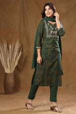 Thumbnail for Kaajh Women's Green Bandhej Embroidery Suit Set - Distacart