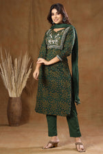 Thumbnail for Kaajh Women's Green Bandhej Embroidery Suit Set - Distacart