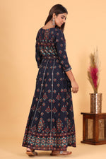 Thumbnail for Kaajh Women's Blue Gold Print Embellishment Anarkali Kurta - Distacart