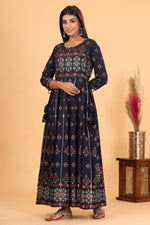 Thumbnail for Kaajh Women's Blue Gold Print Embellishment Anarkali Kurta - Distacart