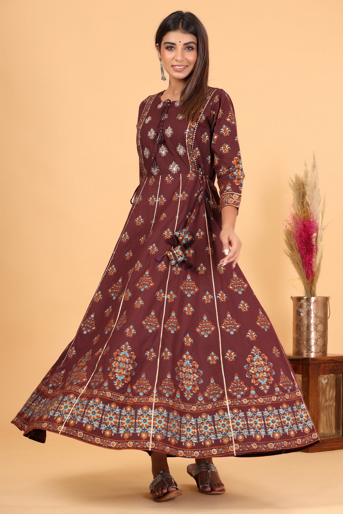 Kaajh Women's Maroon Printed Embellishment Anarkali Kurta - Distacart